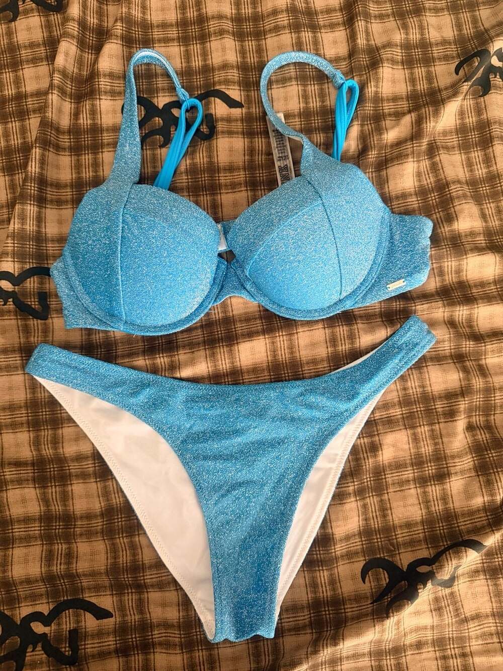 PINK Victoria's Secret Shimmer Bikini Set Size S Blue Sparkle